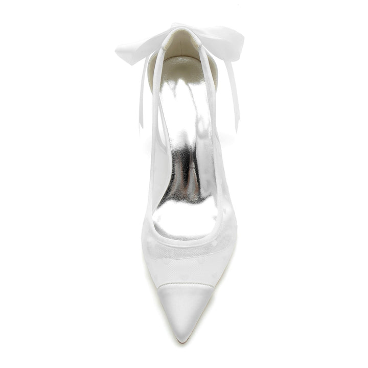 Chaussures de Mariage pour Femmes en Dentelle à Bout Pointu et Nœud Papillon