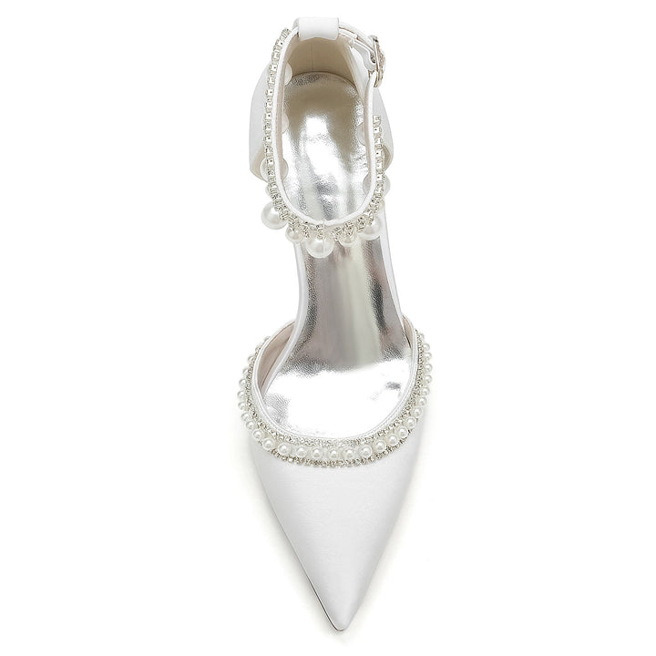 Chaussures de Mariée à Talon Bloc et Bout Pointu avec Strass et Perles pour Femmes