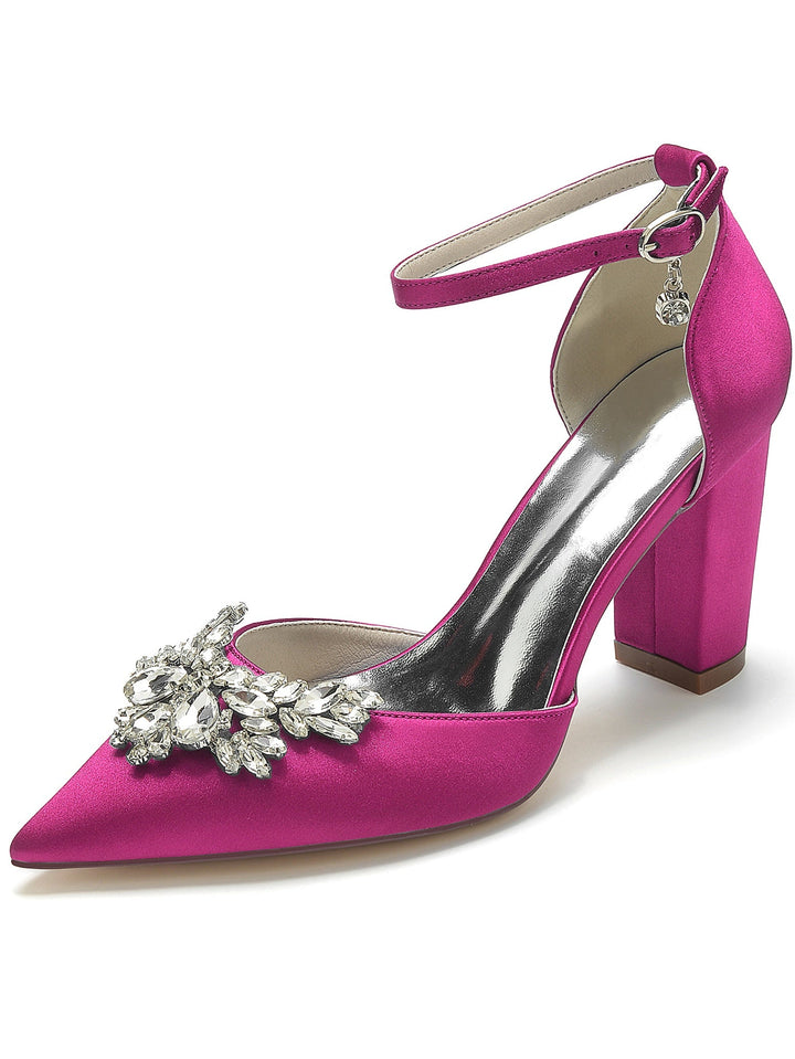 Chaussures de Demoiselle D'Honneur à Talons Hauts et Bout Pointu en Strass pour Femmes