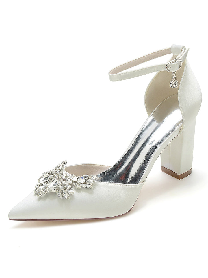 Chaussures de Demoiselle D'Honneur à Talons Hauts et Bout Pointu en Strass pour Femmes
