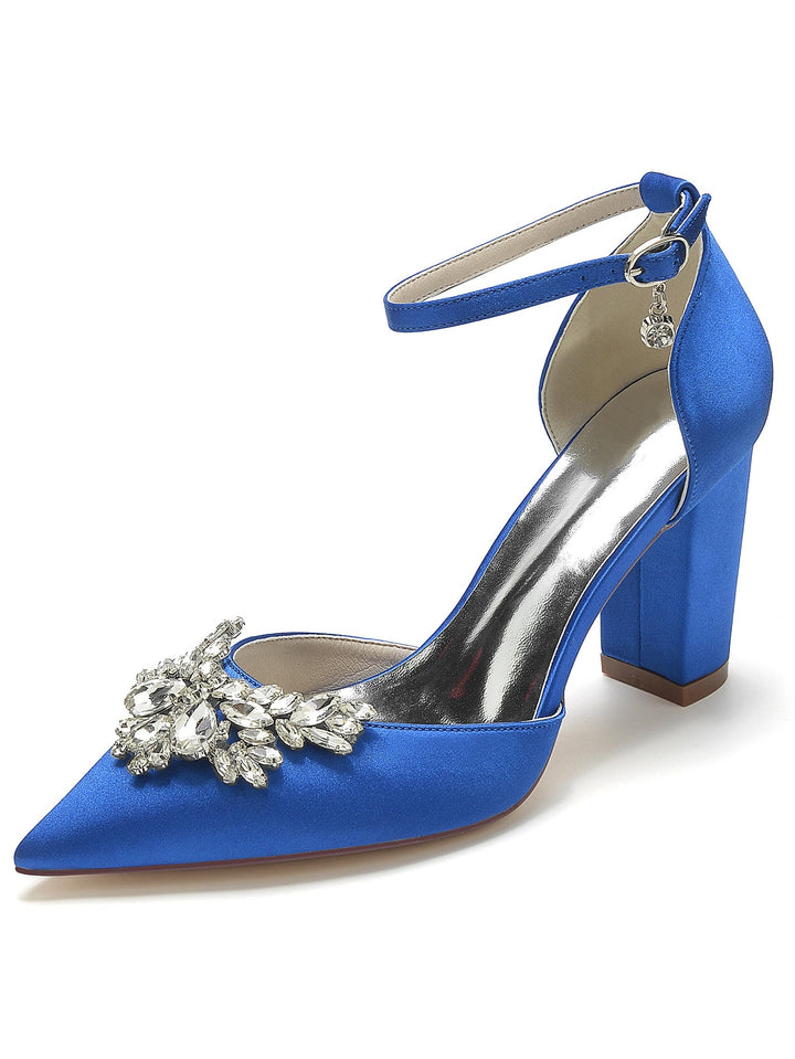 Chaussures de Demoiselle D'Honneur à Talons Hauts et Bout Pointu en Strass pour Femmes