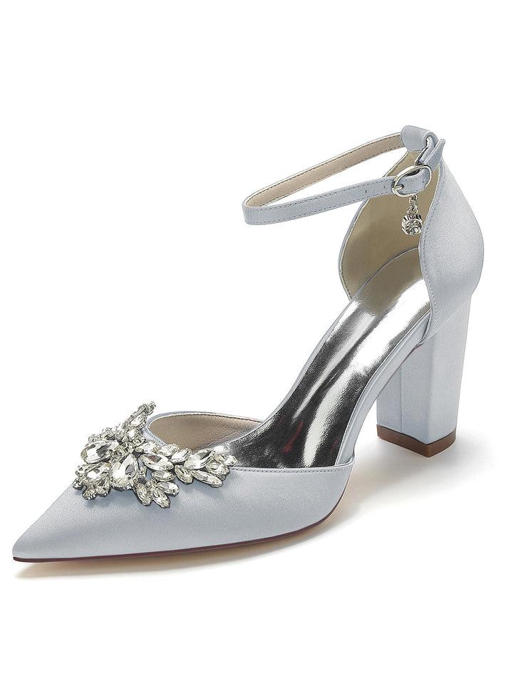 Chaussures de Demoiselle D'Honneur à Talons Hauts et Bout Pointu en Strass pour Femmes