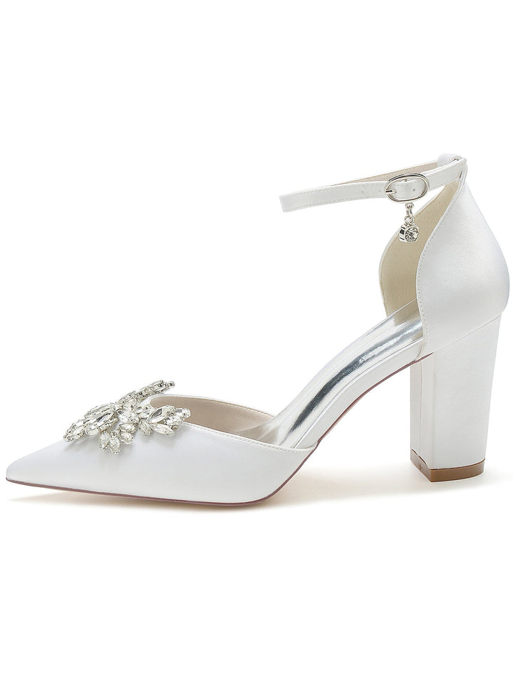 Chaussures de Demoiselle D'Honneur à Talons Hauts et Bout Pointu en Strass pour Femmes