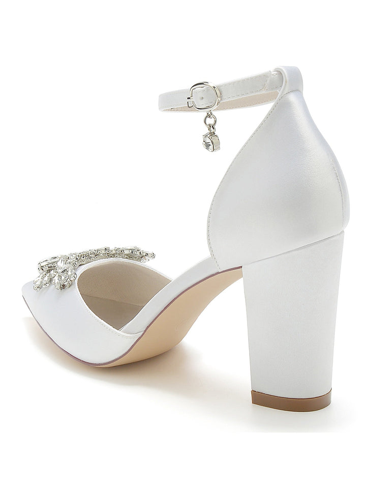 Chaussures de Demoiselle D'Honneur à Talons Hauts et Bout Pointu en Strass pour Femmes