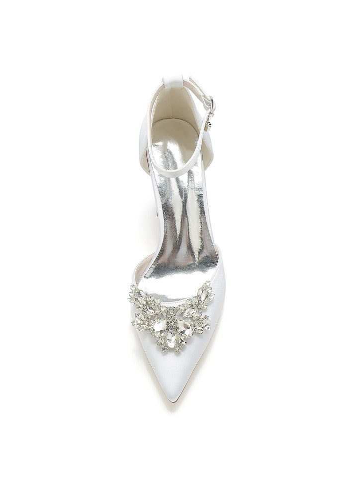 Chaussures de Demoiselle D'Honneur à Talons Hauts et Bout Pointu en Strass pour Femmes