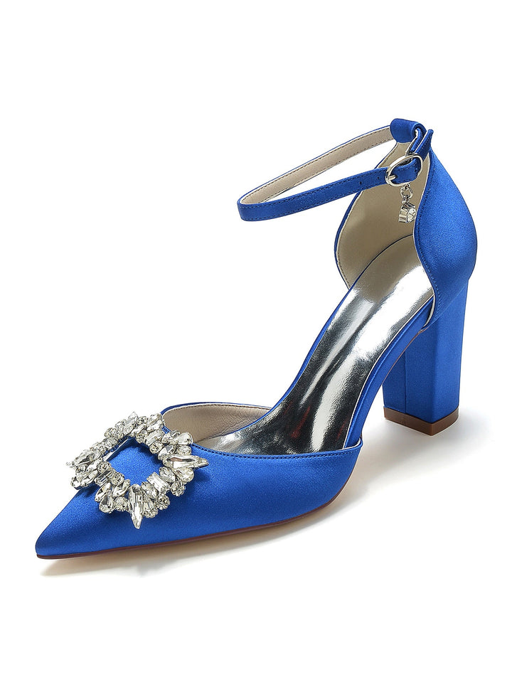 Chaussures de Demoiselle D'Honneur à Talons Hauts et Bout Pointu en Strass pour Femmes