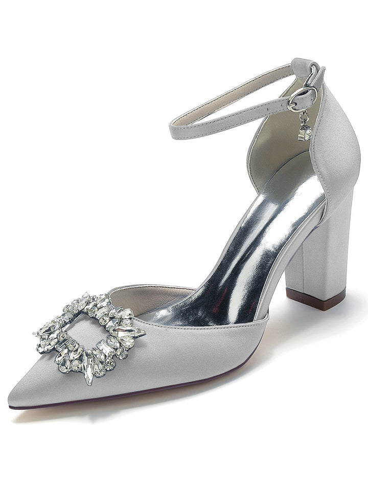 Chaussures de Demoiselle D'Honneur à Talons Hauts et Bout Pointu en Strass pour Femmes