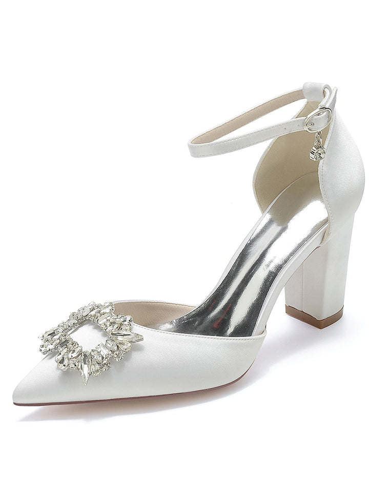 Chaussures de Demoiselle D'Honneur à Talons Hauts et Bout Pointu en Strass pour Femmes