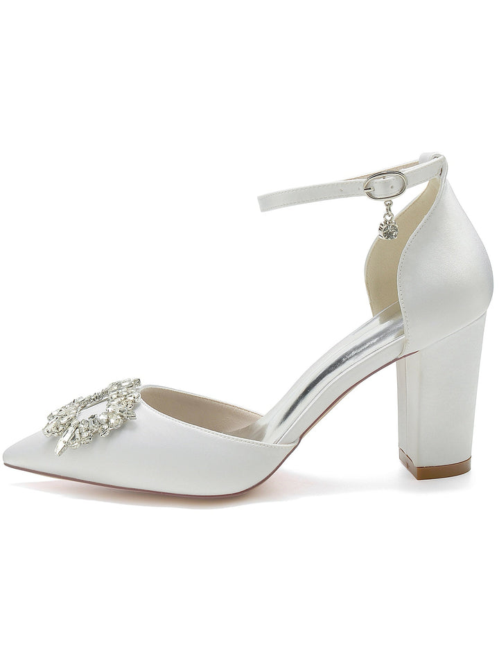 Chaussures de Demoiselle D'Honneur à Talons Hauts et Bout Pointu en Strass pour Femmes