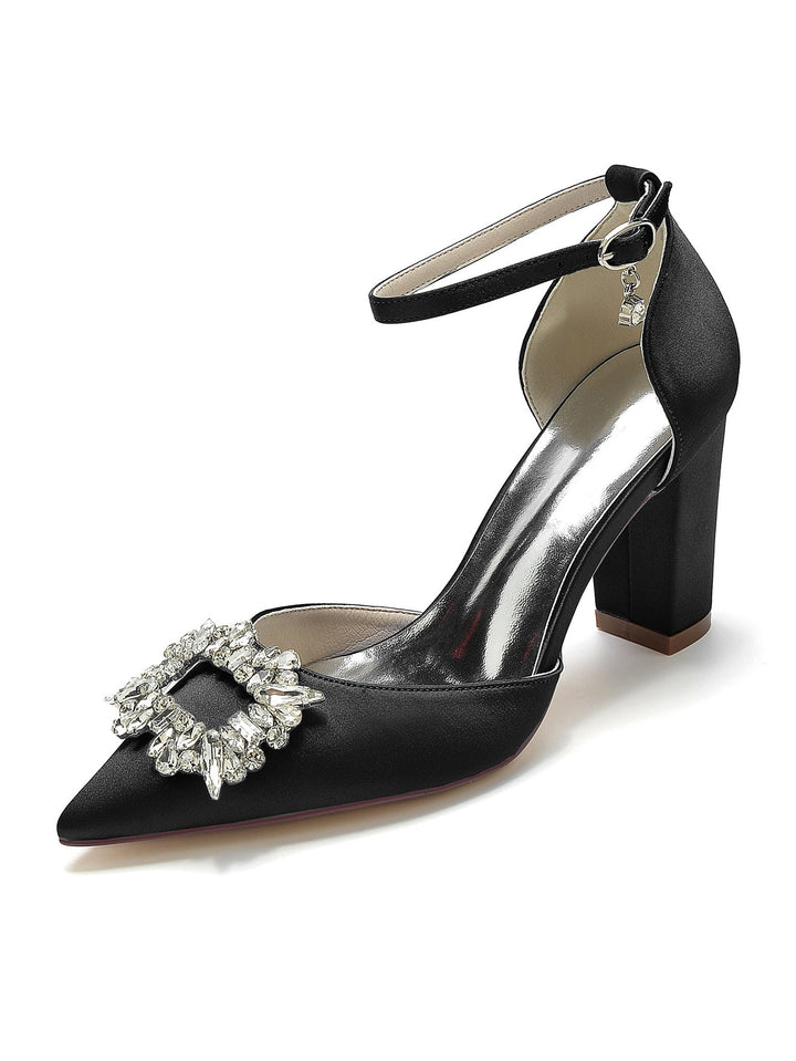 Chaussures de Demoiselle D'Honneur à Talons Hauts et Bout Pointu en Strass pour Femmes