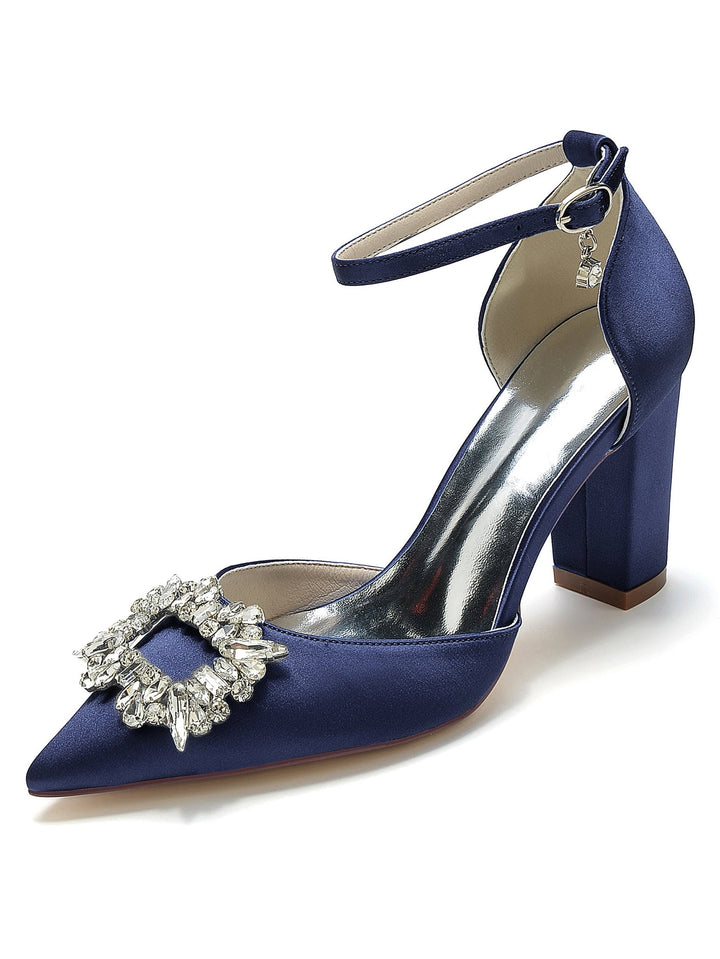 Chaussures de Demoiselle D'Honneur à Talons Hauts et Bout Pointu en Strass pour Femmes