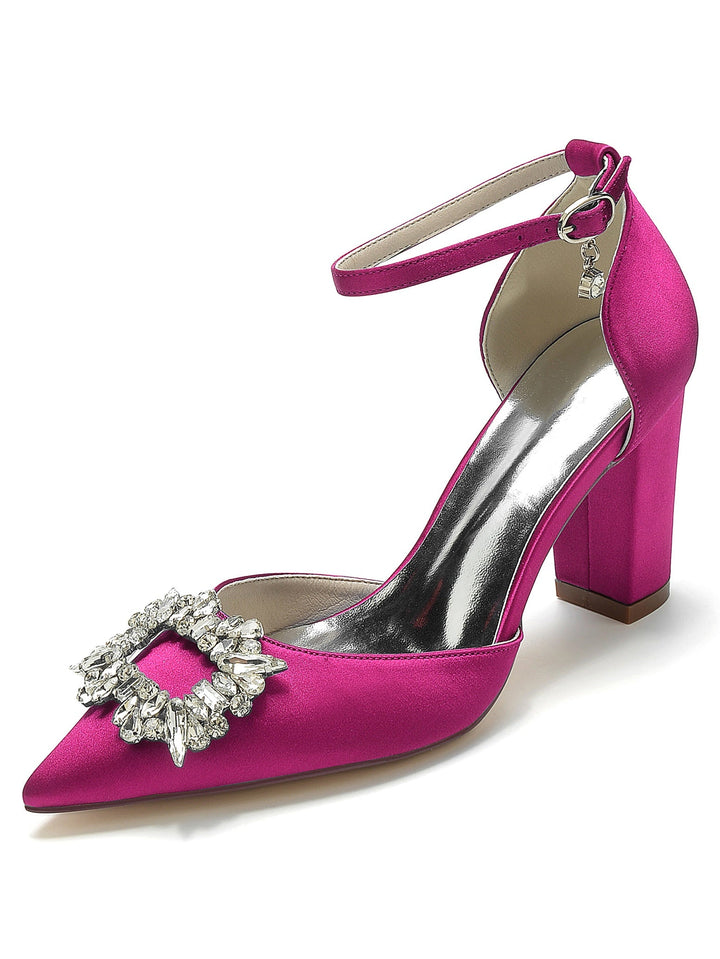 Chaussures de Demoiselle D'Honneur à Talons Hauts et Bout Pointu en Strass pour Femmes