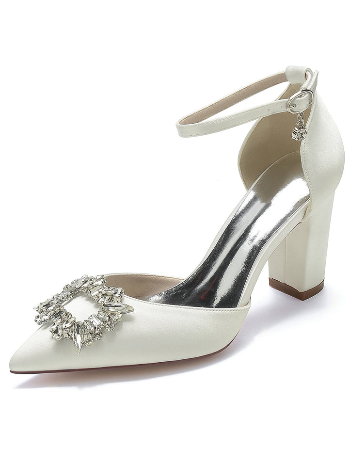 Chaussures de Demoiselle D'Honneur à Talons Hauts et Bout Pointu en Strass pour Femmes