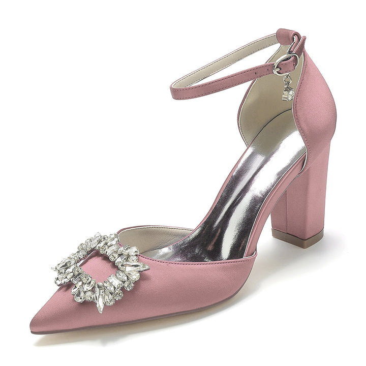 Chaussures de Demoiselle D'Honneur à Talons Hauts et Bout Pointu en Strass pour Femmes