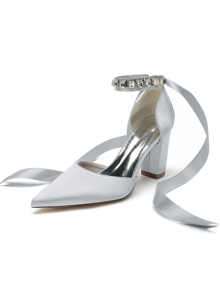 Chaussures de Demoiselle D'Honneur à Talons Hauts et Bout Pointu en Strass pour Femmes