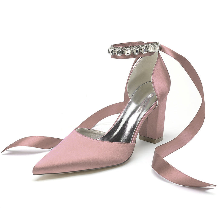 Chaussures de Demoiselle D'Honneur à Talons Hauts et Bout Pointu en Strass pour Femmes