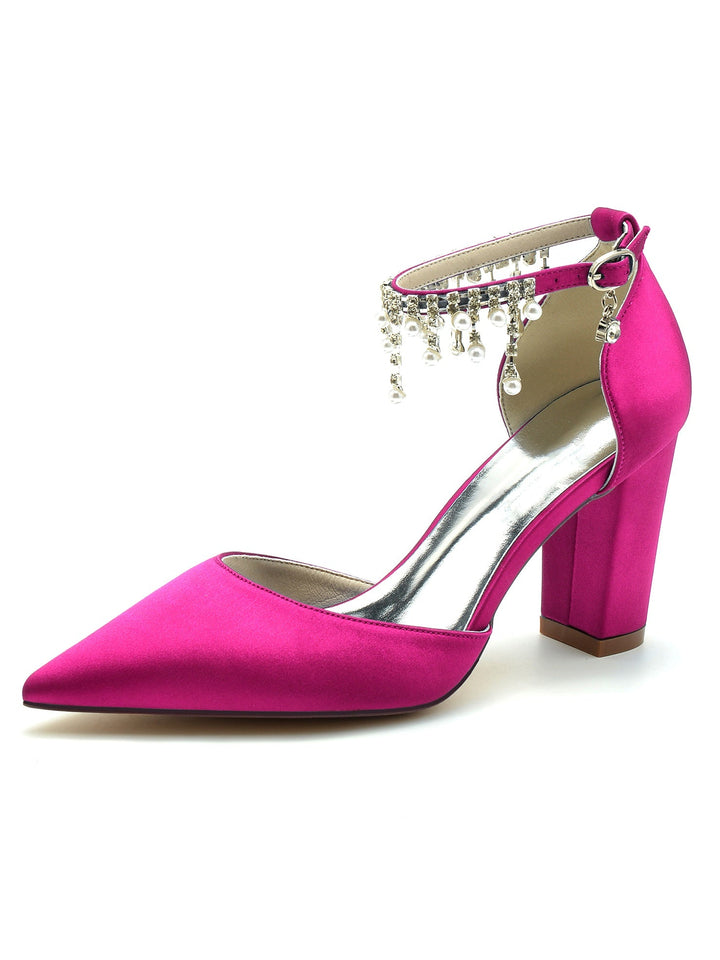 Chaussures de Demoiselle D'Honneur à Talons Hauts et Bout Pointu en Strass pour Femmes