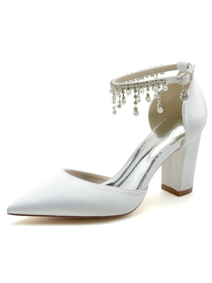 Chaussures de Demoiselle D'Honneur à Talons Hauts et Bout Pointu en Strass pour Femmes
