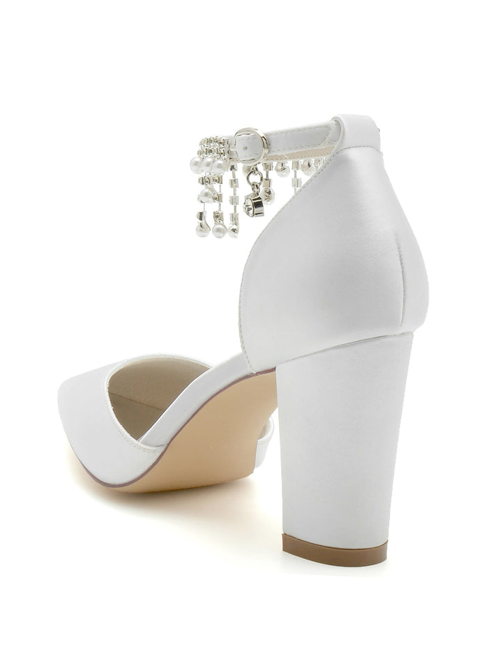 Chaussures de Demoiselle D'Honneur à Talons Hauts et Bout Pointu en Strass pour Femmes