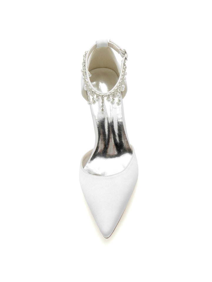 Chaussures de Demoiselle D'Honneur à Talons Hauts et Bout Pointu en Strass pour Femmes