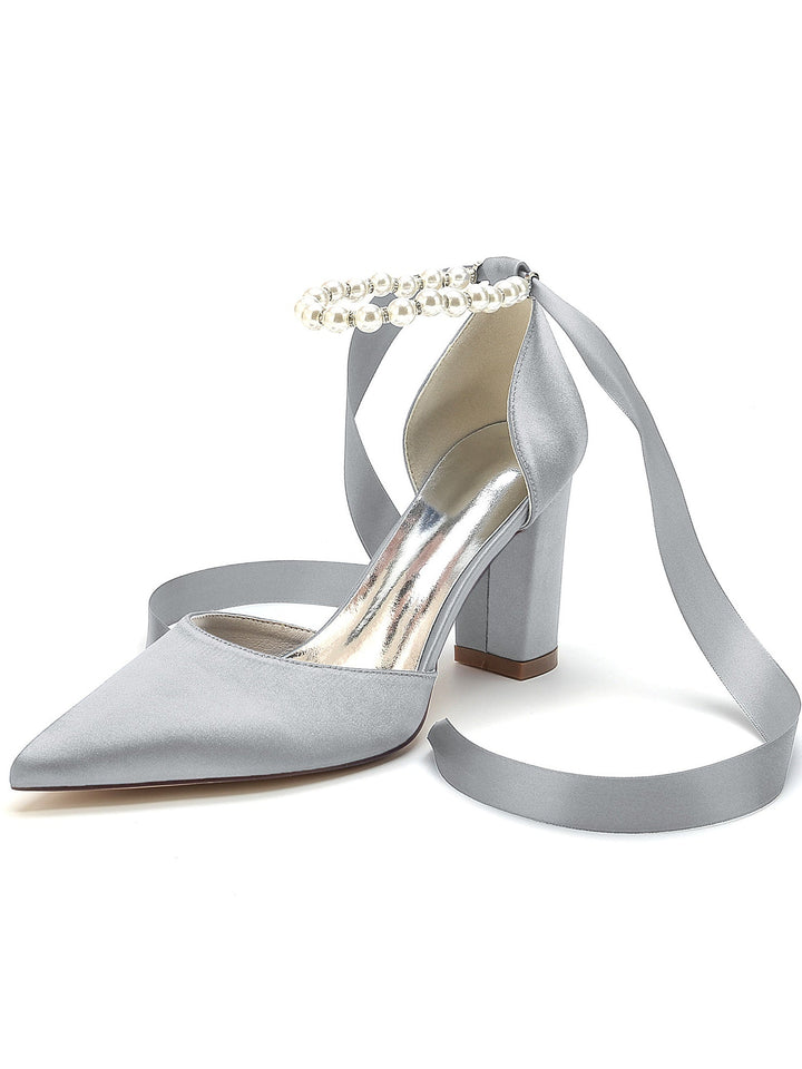 Chaussures de Mariage pour Femmes, Chaussures de Demoiselle D'Honneur à Talons Hauts et Bout Pointu avec Strass