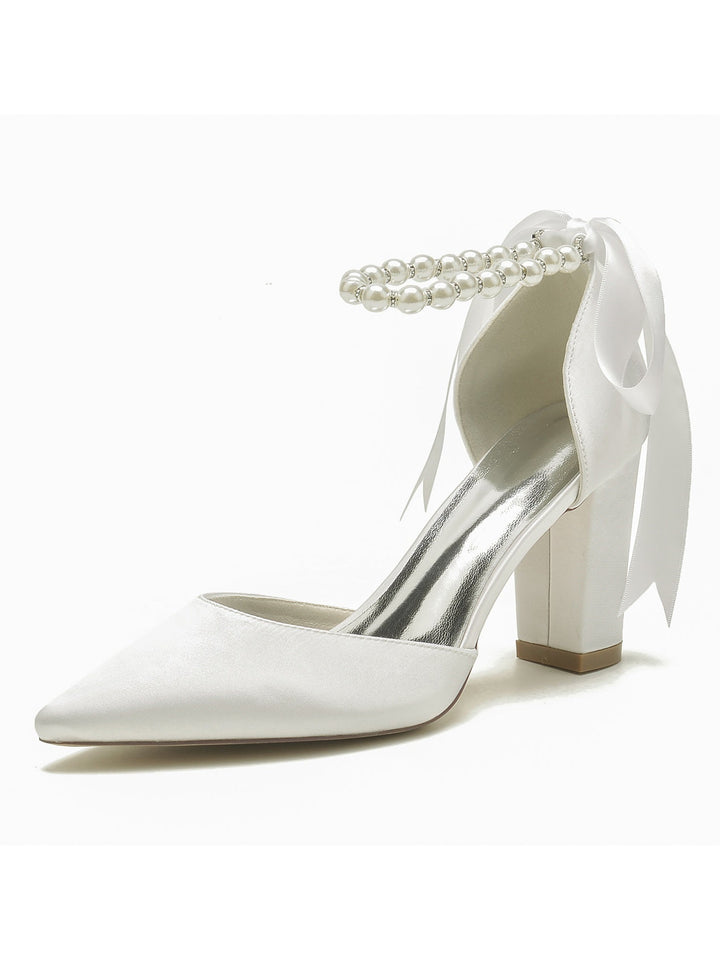 Chaussures de Mariage pour Femmes, Chaussures de Demoiselle D'Honneur à Talons Hauts et Bout Pointu avec Strass