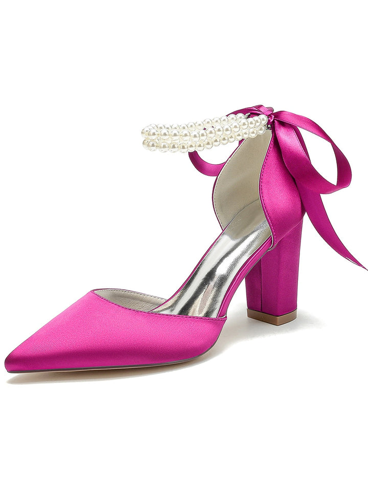 Chaussures de Demoiselle D'Honneur à Talon Aiguille et Bout Pointu en Strass pour Femmes