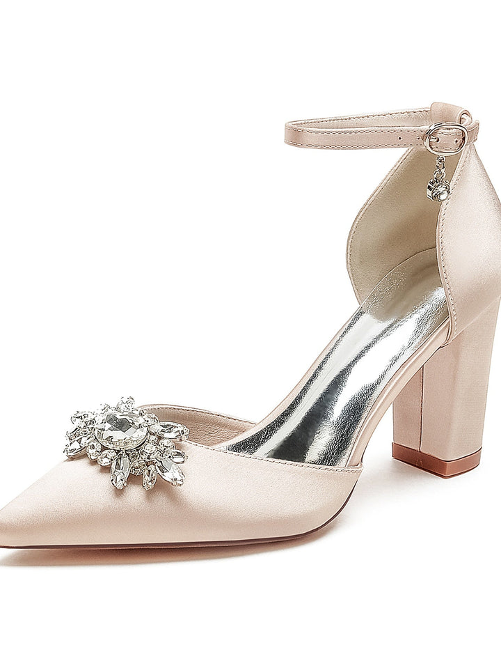 Chaussures de Mariage pour Femmes Chaussures de Mariée à Talons Hauts et Bout Pointu avec Strass