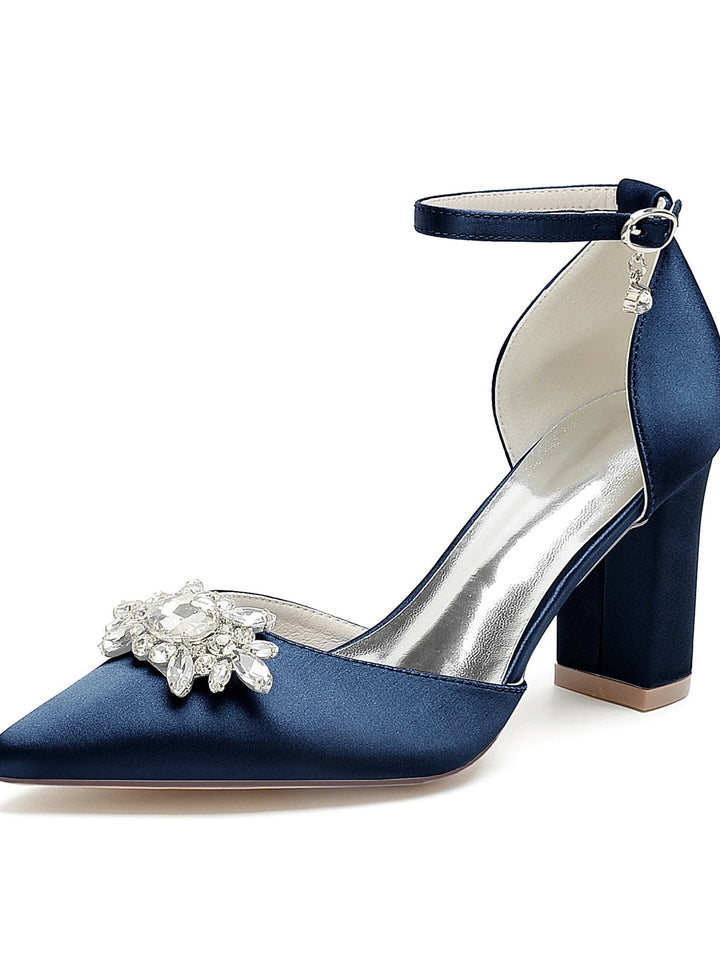 Chaussures de Mariage pour Femmes Chaussures de Mariée à Talons Hauts et Bout Pointu avec Strass