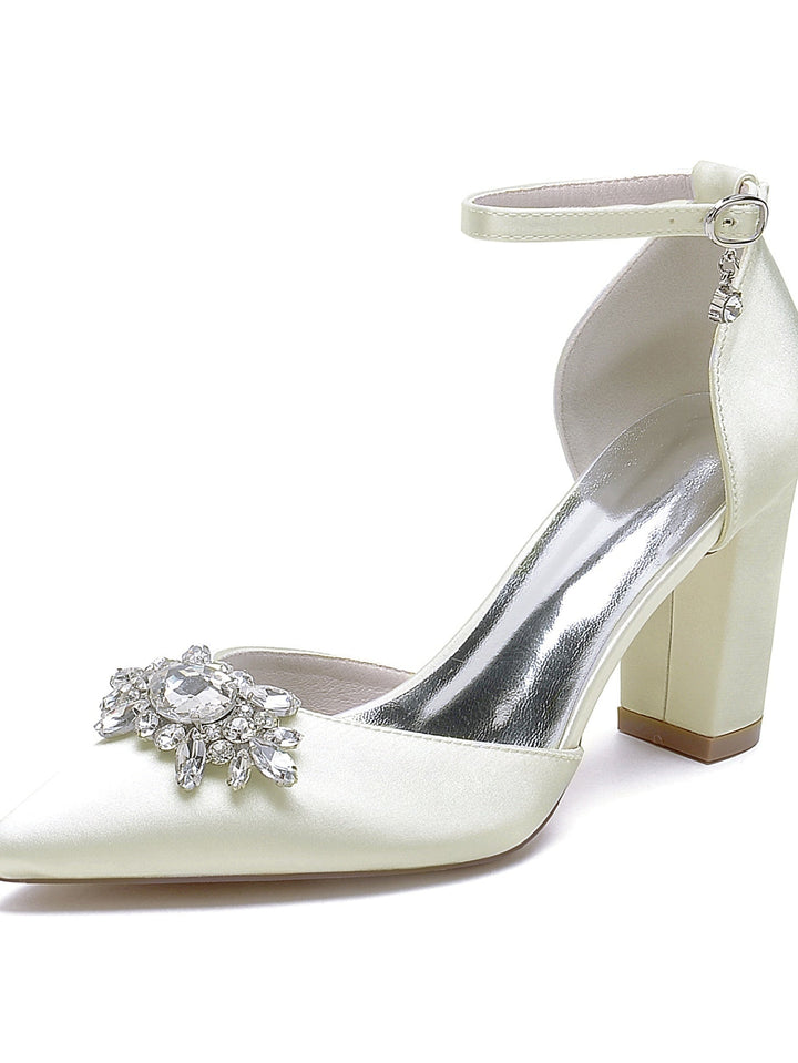 Chaussures de Mariage pour Femmes Chaussures de Mariée à Talons Hauts et Bout Pointu avec Strass