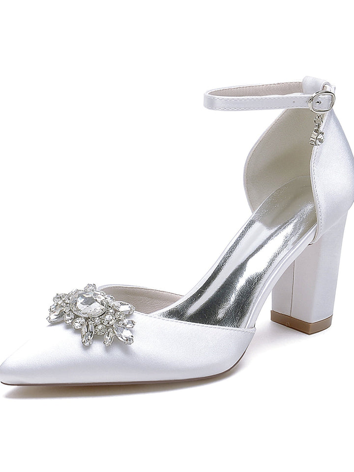 Chaussures de Mariage pour Femmes Chaussures de Mariée à Talons Hauts et Bout Pointu avec Strass
