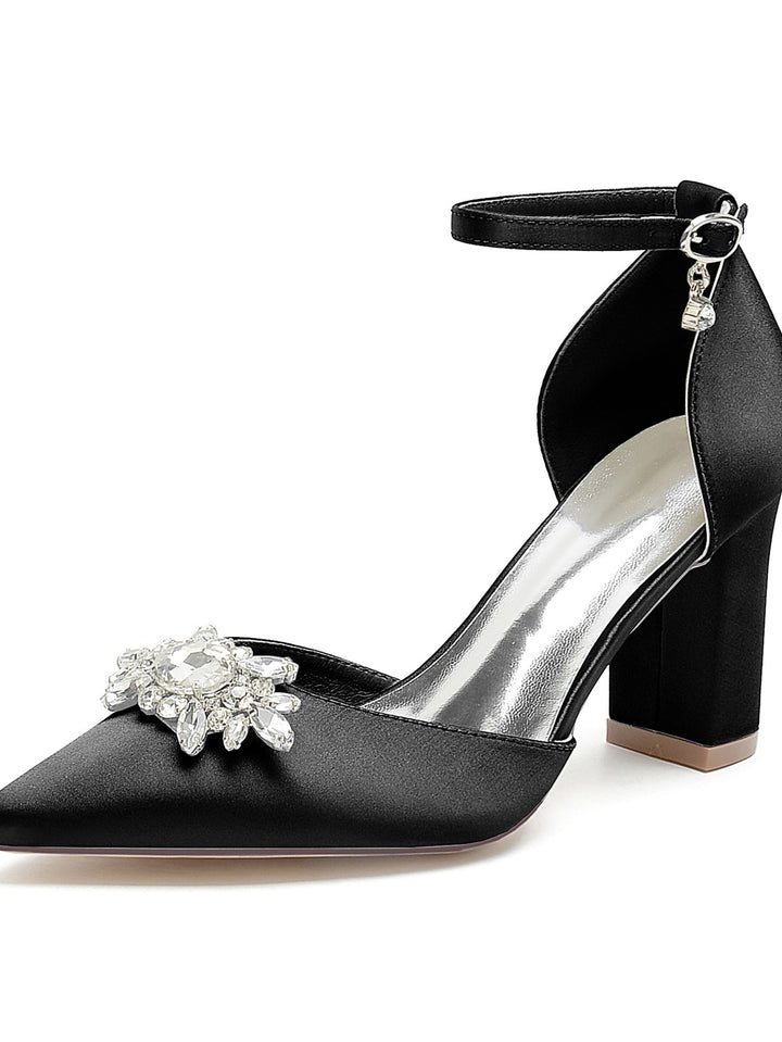 Chaussures de Mariage pour Femmes Chaussures de Mariée à Talons Hauts et Bout Pointu avec Strass