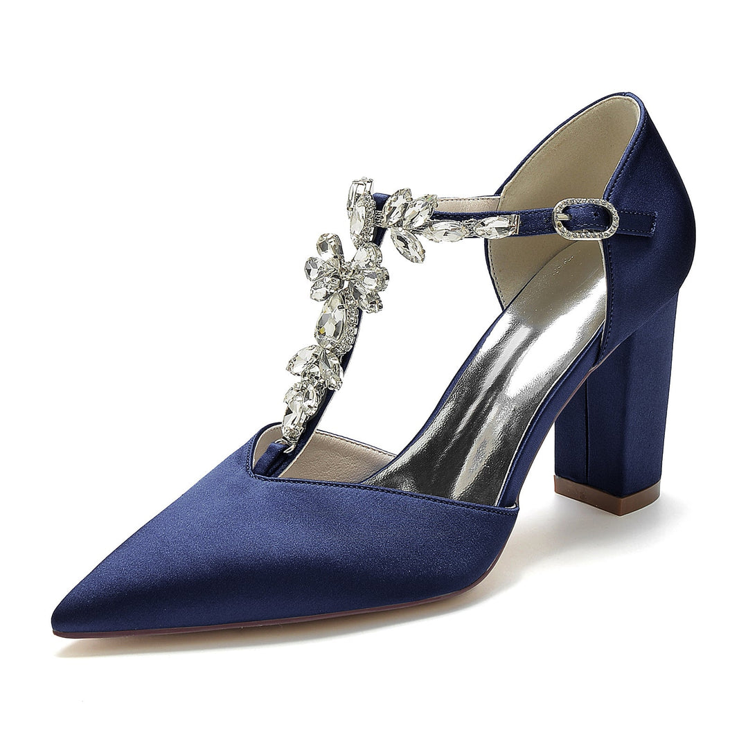 Chaussures de Mariage pour Femmes à Bout Pointu avec Boucle en Strass Épais
