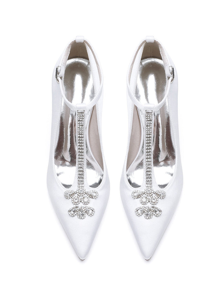 Chaussures de Mariée à Talon Aiguille et Bout Pointu en Strass pour Femmes