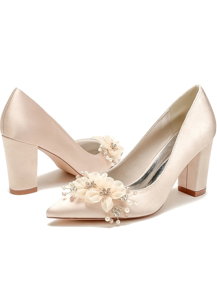 Chaussures de Demoiselle D'Honneur à Talons Hauts et Bout Pointu en Strass pour Femmes