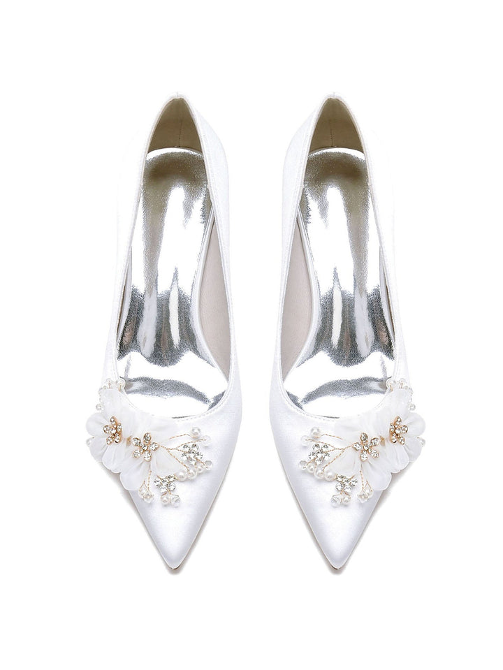 Chaussures de Demoiselle D'Honneur à Talons Hauts et Bout Pointu en Strass pour Femmes