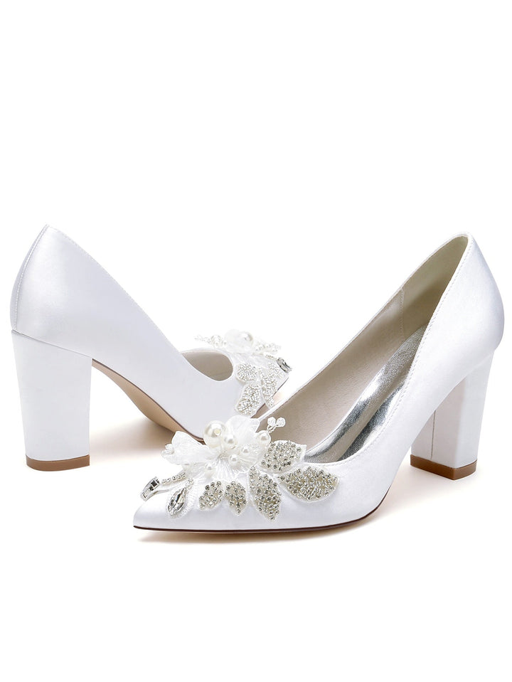 Chaussures de Mariage pour Femmes en Dentelle à Talons Hauts et Bout Pointu pour Demoiselles D'Honneur