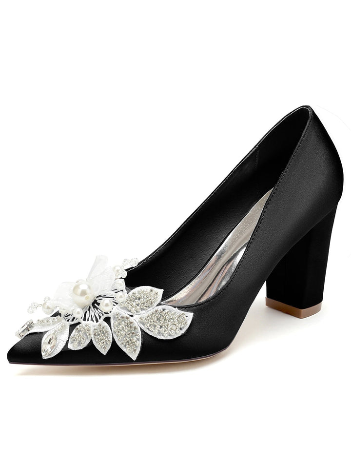 Chaussures de Mariage pour Femmes en Dentelle à Talons Hauts et Bout Pointu pour Demoiselles D'Honneur