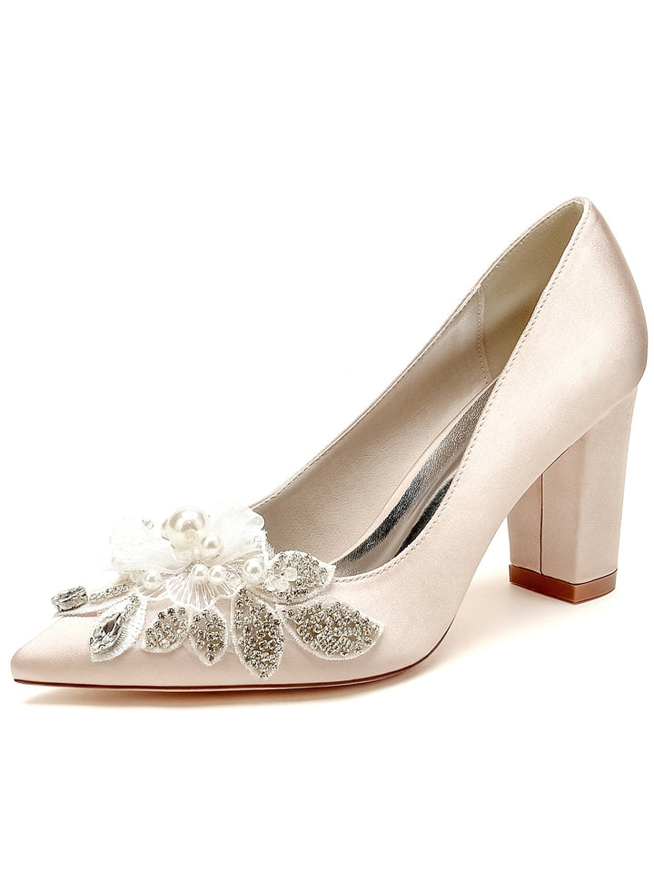 Chaussures de Mariage pour Femmes en Dentelle à Talons Hauts et Bout Pointu pour Demoiselles D'Honneur