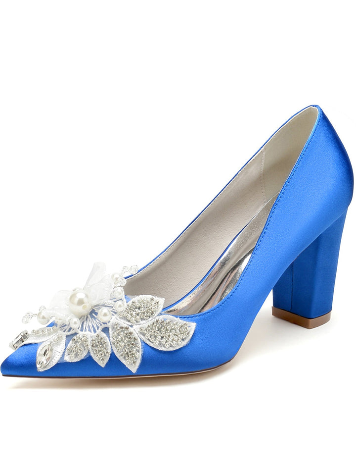 Chaussures de Mariage pour Femmes en Dentelle à Talons Hauts et Bout Pointu pour Demoiselles D'Honneur