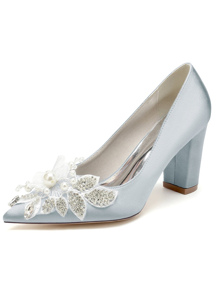 Chaussures de Mariage pour Femmes en Dentelle à Talons Hauts et Bout Pointu pour Demoiselles D'Honneur