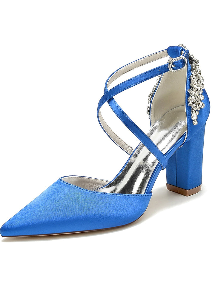 Chaussures de Demoiselle D'Honneur à Talons Hauts et Bout Pointu en Strass pour Femmes