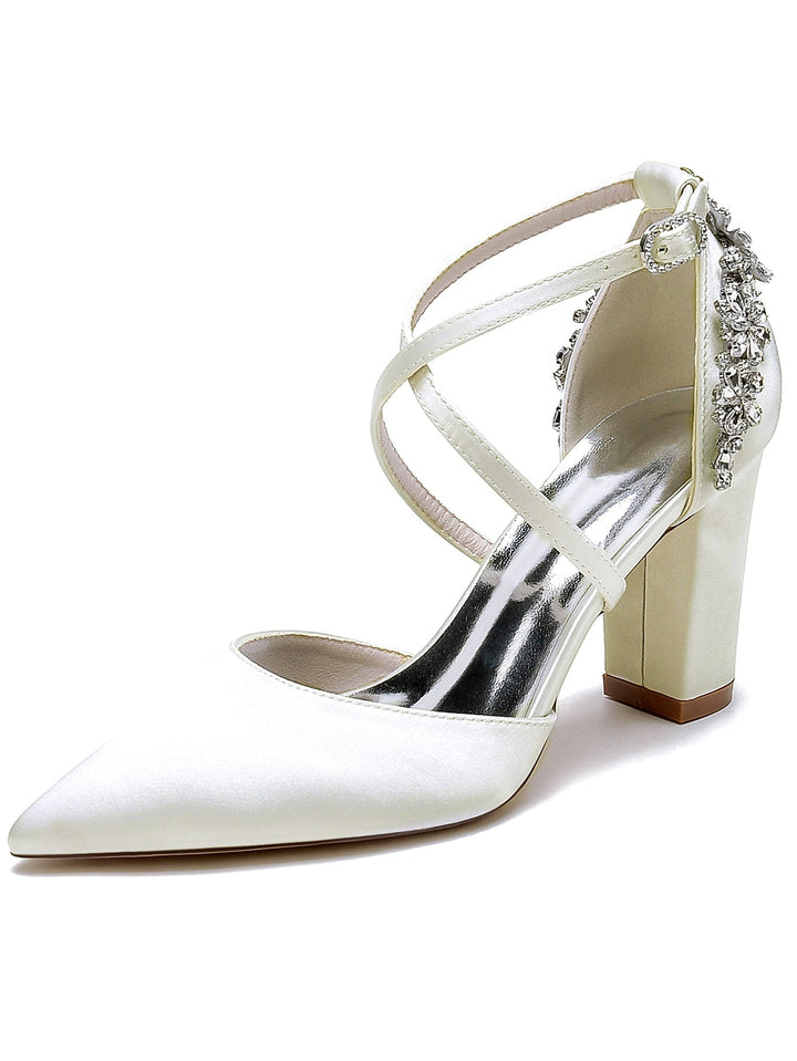 Chaussures de Demoiselle D'Honneur à Talons Hauts et Bout Pointu en Strass pour Femmes