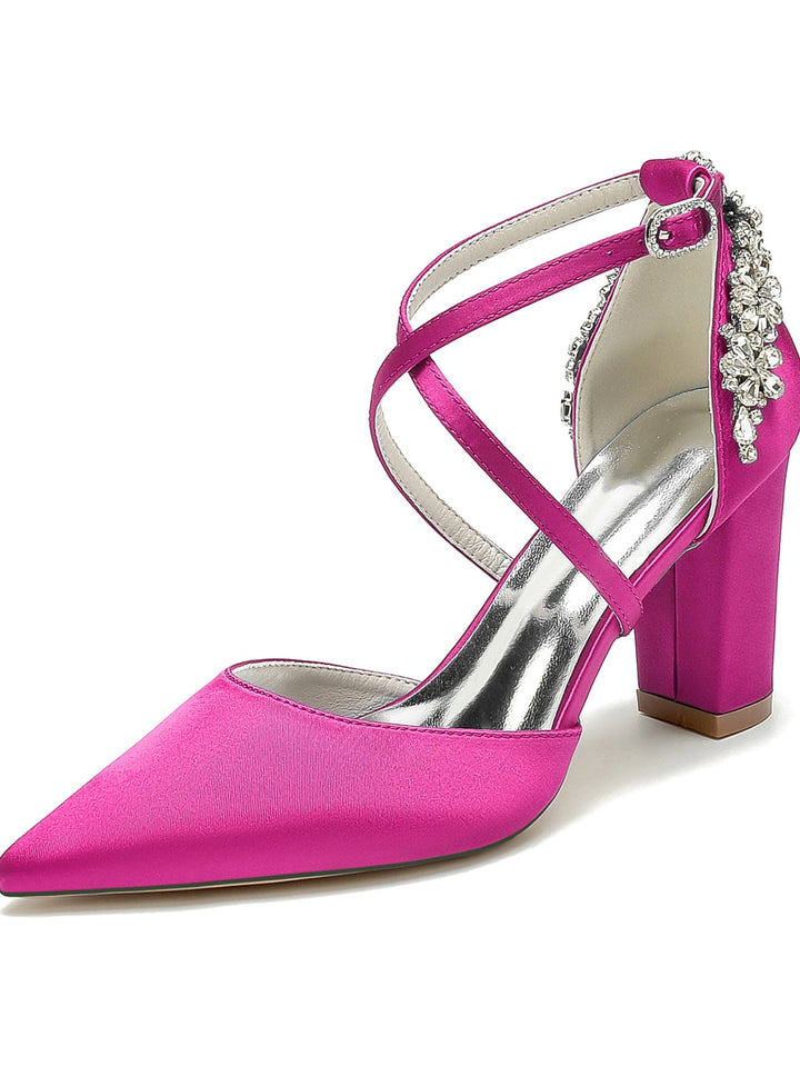 Chaussures de Demoiselle D'Honneur à Talons Hauts et Bout Pointu en Strass pour Femmes