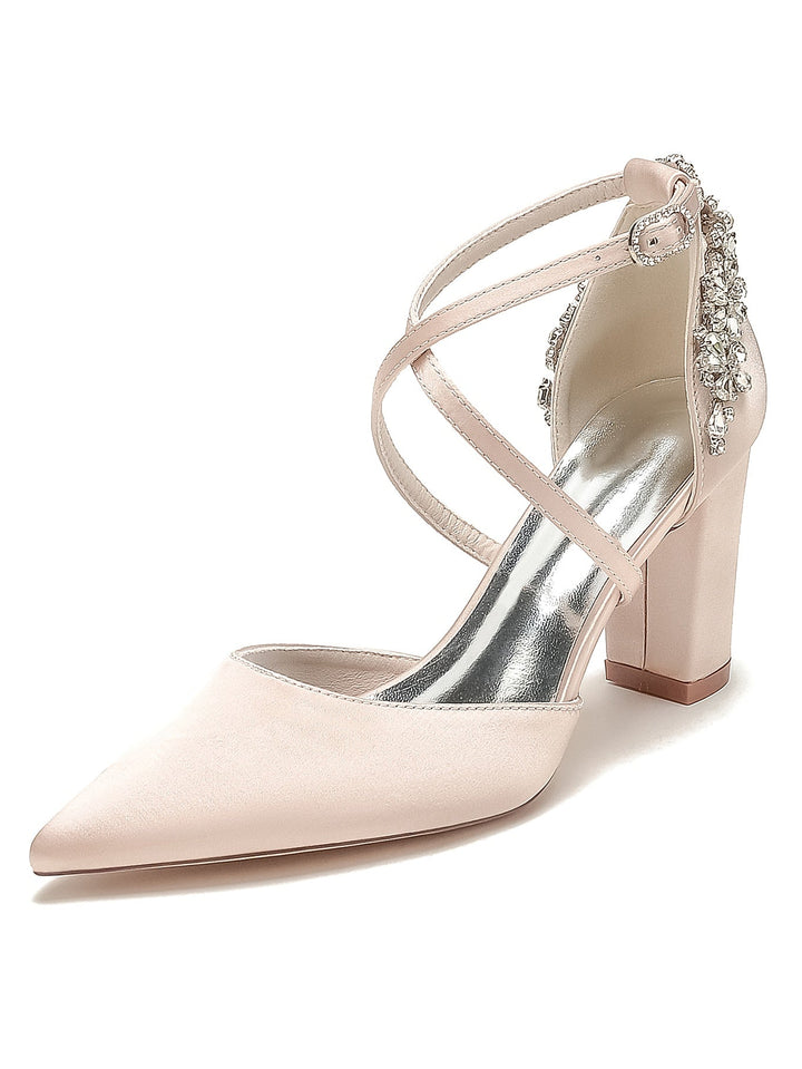 Chaussures de Demoiselle D'Honneur à Talons Hauts et Bout Pointu en Strass pour Femmes