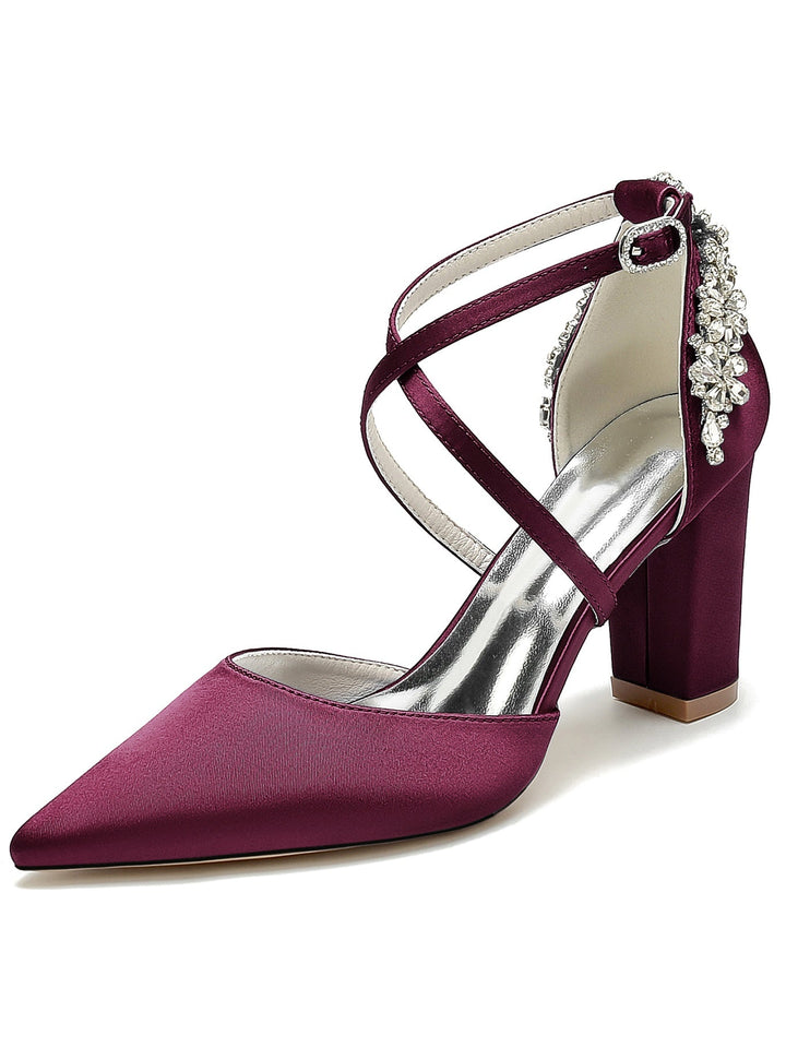 Chaussures de Demoiselle D'Honneur à Talons Hauts et Bout Pointu en Strass pour Femmes