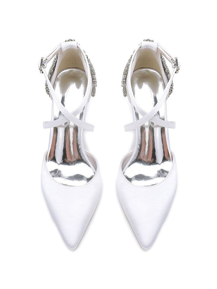 Chaussures de Demoiselle D'Honneur à Talons Hauts et Bout Pointu en Strass pour Femmes