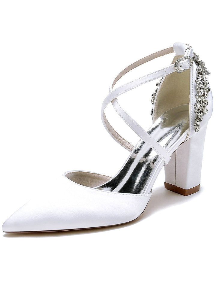 Chaussures de Demoiselle D'Honneur à Talons Hauts et Bout Pointu en Strass pour Femmes