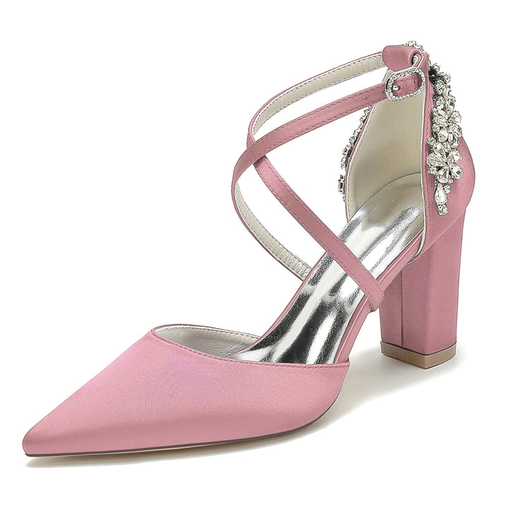 Chaussures de Demoiselle D'Honneur à Talons Hauts et Bout Pointu en Strass pour Femmes