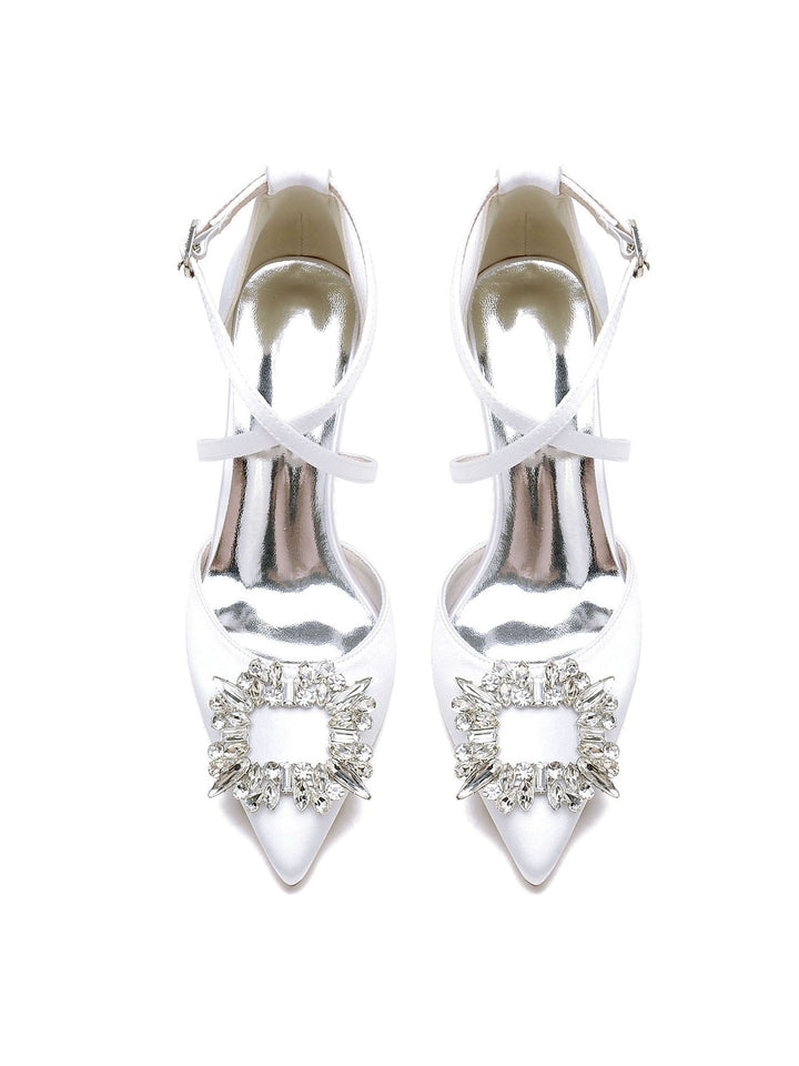 Chaussures de Mariage pour Femmes Chaussures de Mariée à Talons Hauts et Bout Pointu avec Strass